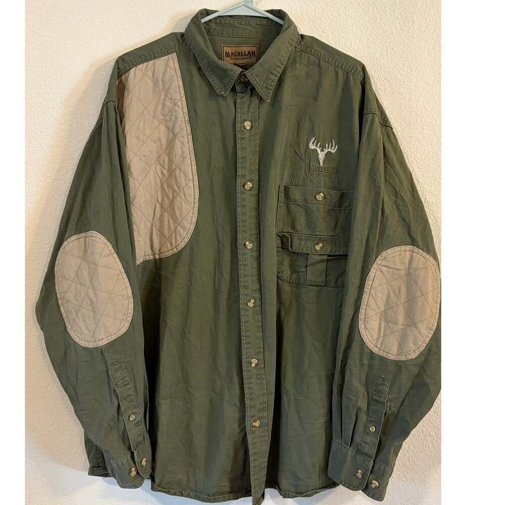Magellan Sportswear Men's Olive Green Hunting Shooting Shirt XXL Quilted Patches